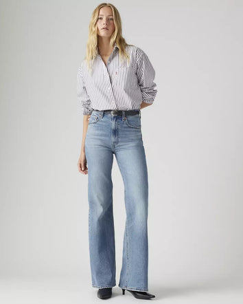 levi's® ribcage bell 高腰喇叭牛仔褲 | 女裝 A750300202430 Medium Indigo - Worn In  – Levi's 香港