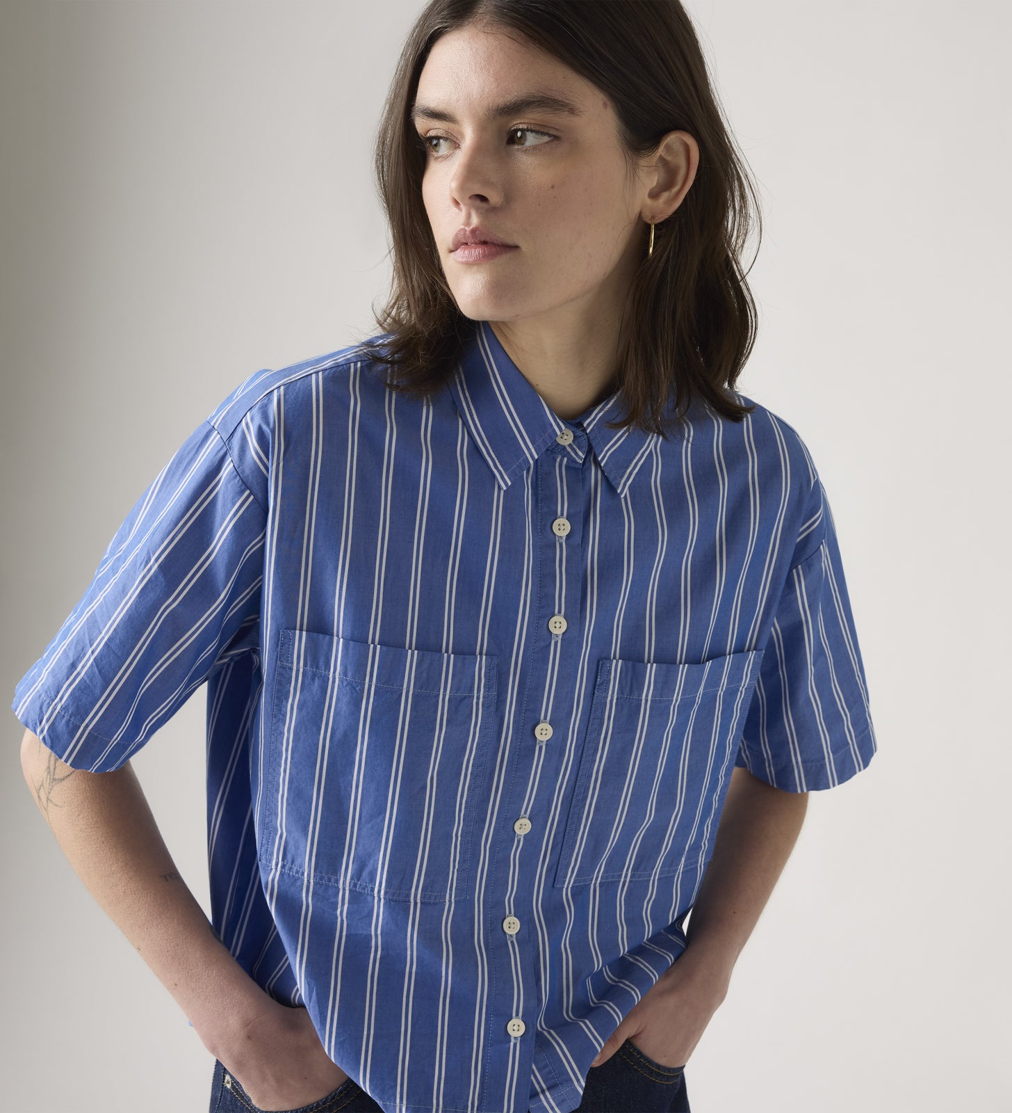 levi's® harlie 短袖短版襯衫 | 女裝 003QI0002M- Blue – Levi's 香港