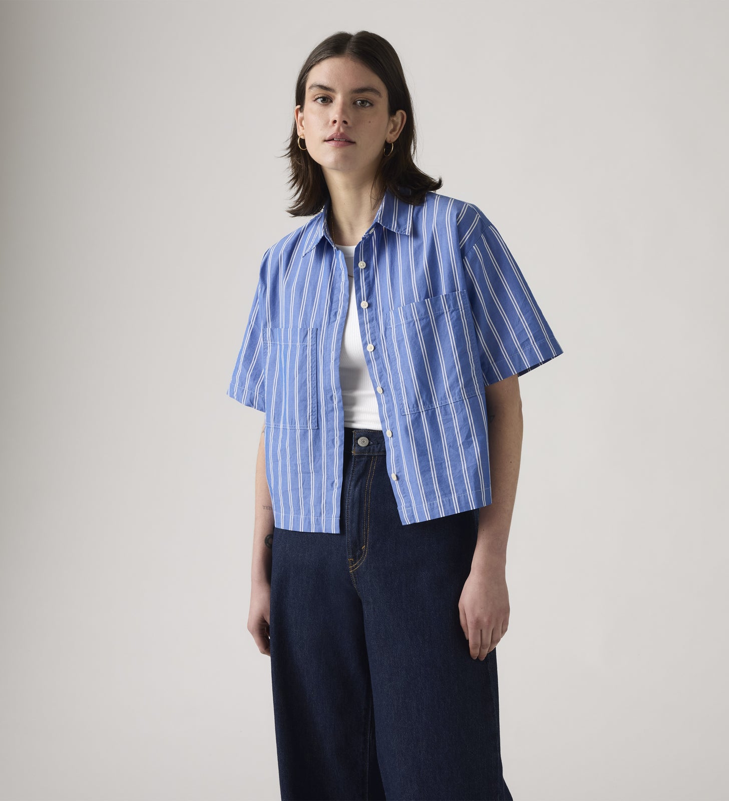 levi's® harlie 短袖短版襯衫 | 女裝 003QI0002M- Blue – Levi's 香港