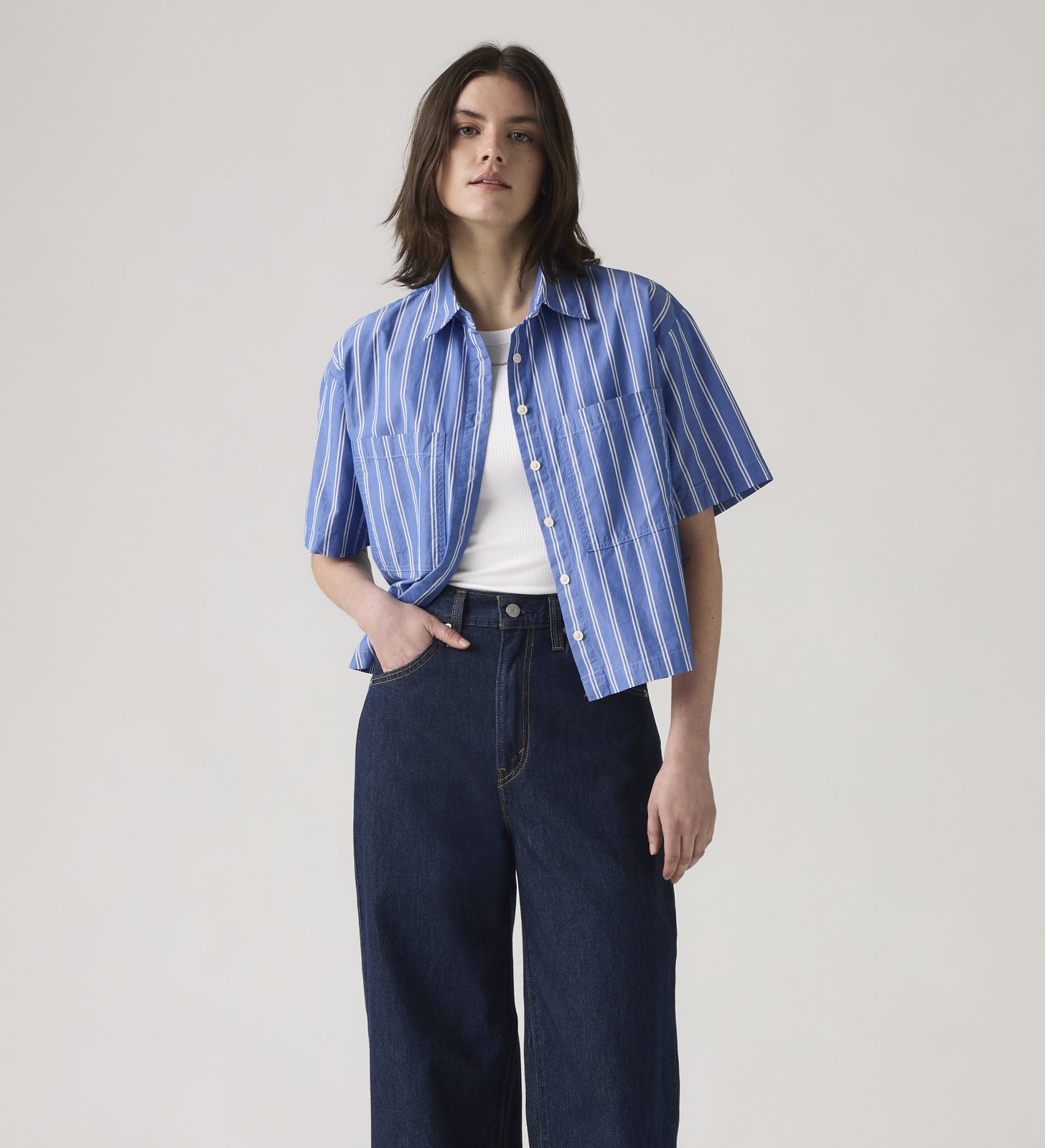 levi's® harlie 短袖短版襯衫 | 女裝 003QI0002M- Blue – Levi's 香港