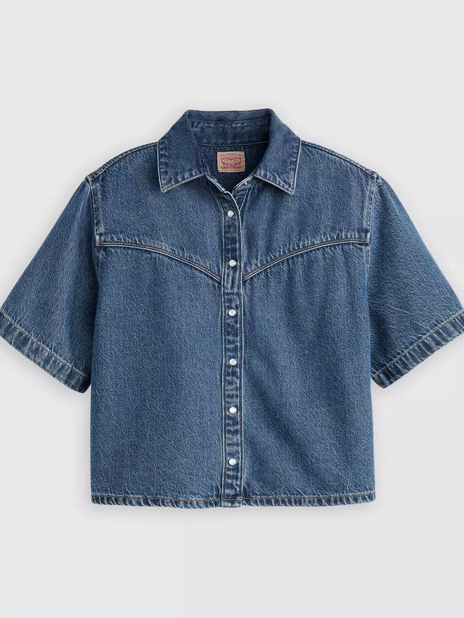  levi's® logan 短袖牛仔襯衫 | 女裝   005CR0003XS- Dark Indigo  – Levi's 香港