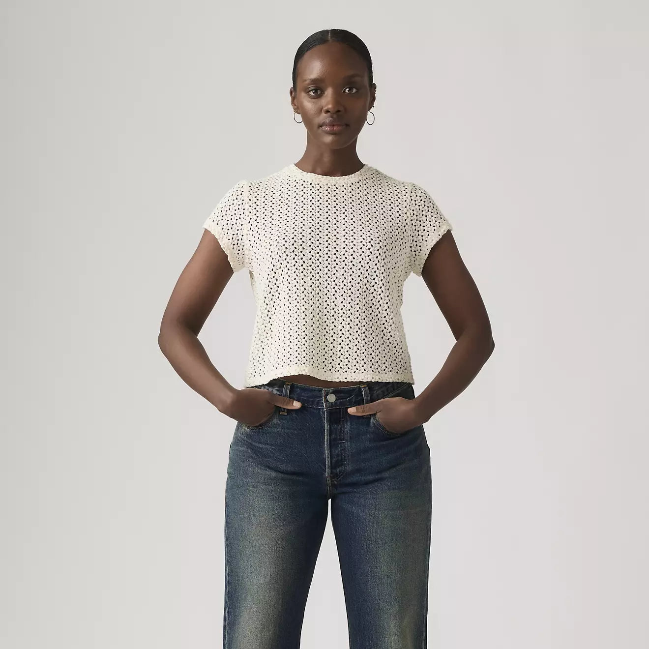 levi's® fiona 花邊蕾絲 t恤 | 女裝   005IQ0000XS- White – Levi's 香港