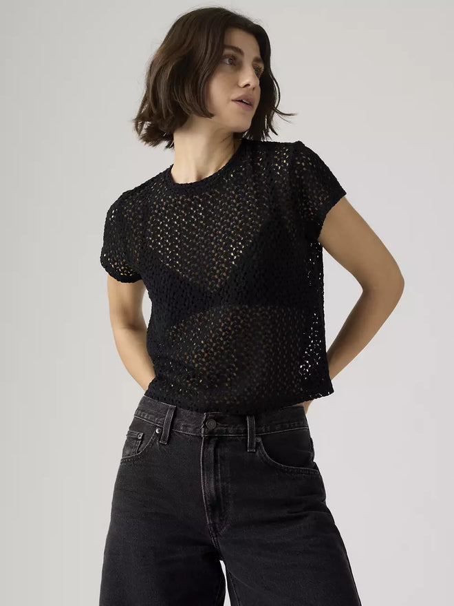 levi's® fiona 花邊蕾絲 t恤 | 女裝   005IQ0001XS- Black  – Levi's 香港