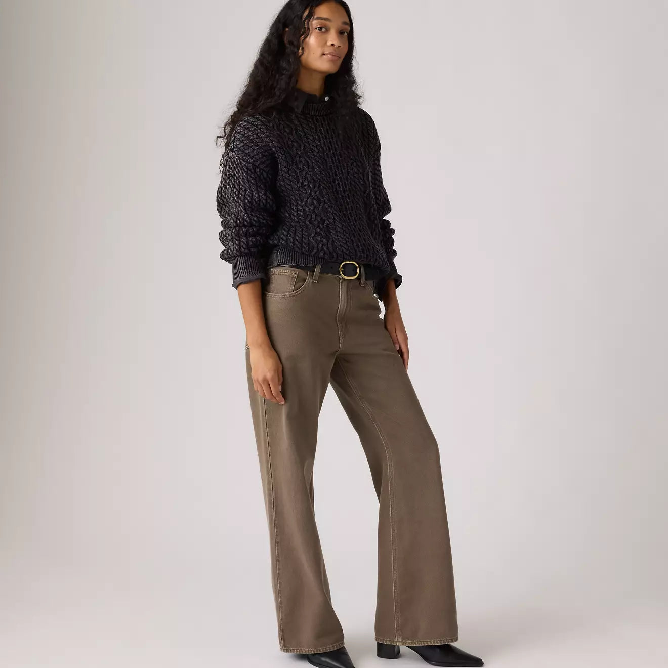 levi's® leilah 纜繩圓領毛衣 | 女裝 0063A0001XS- Black – Levi's 香港