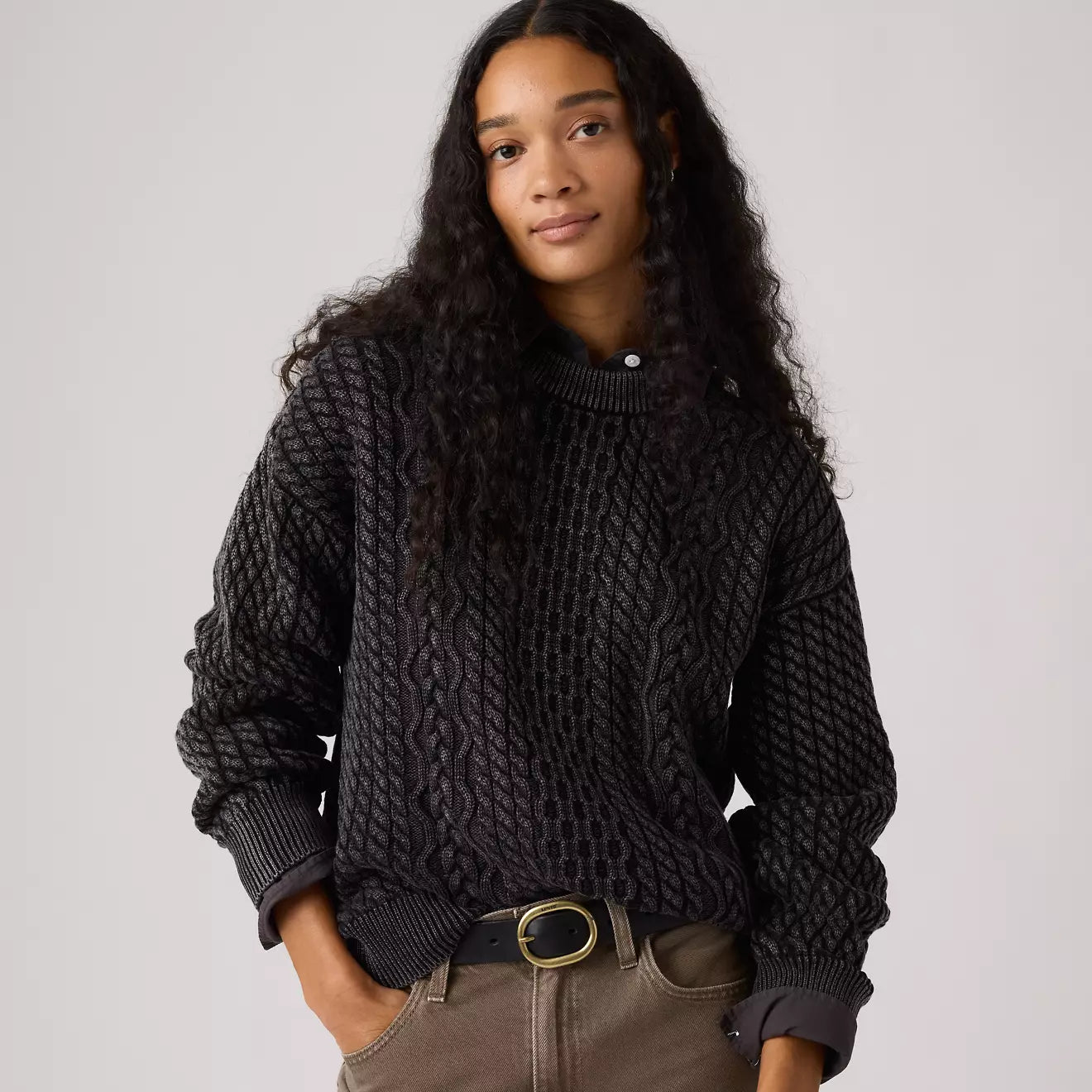 levi's® leilah 纜繩圓領毛衣 | 女裝 0063A0001XS- Black – Levi's 香港