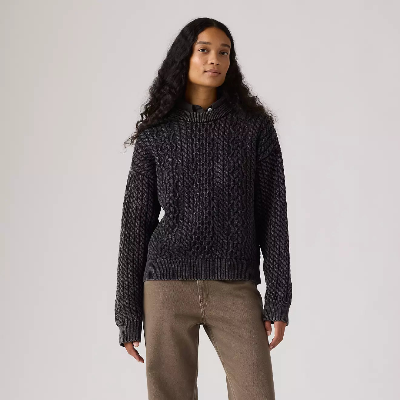 levi's® leilah 纜繩圓領毛衣 | 女裝 0063A0001XS- Black – Levi's 香港