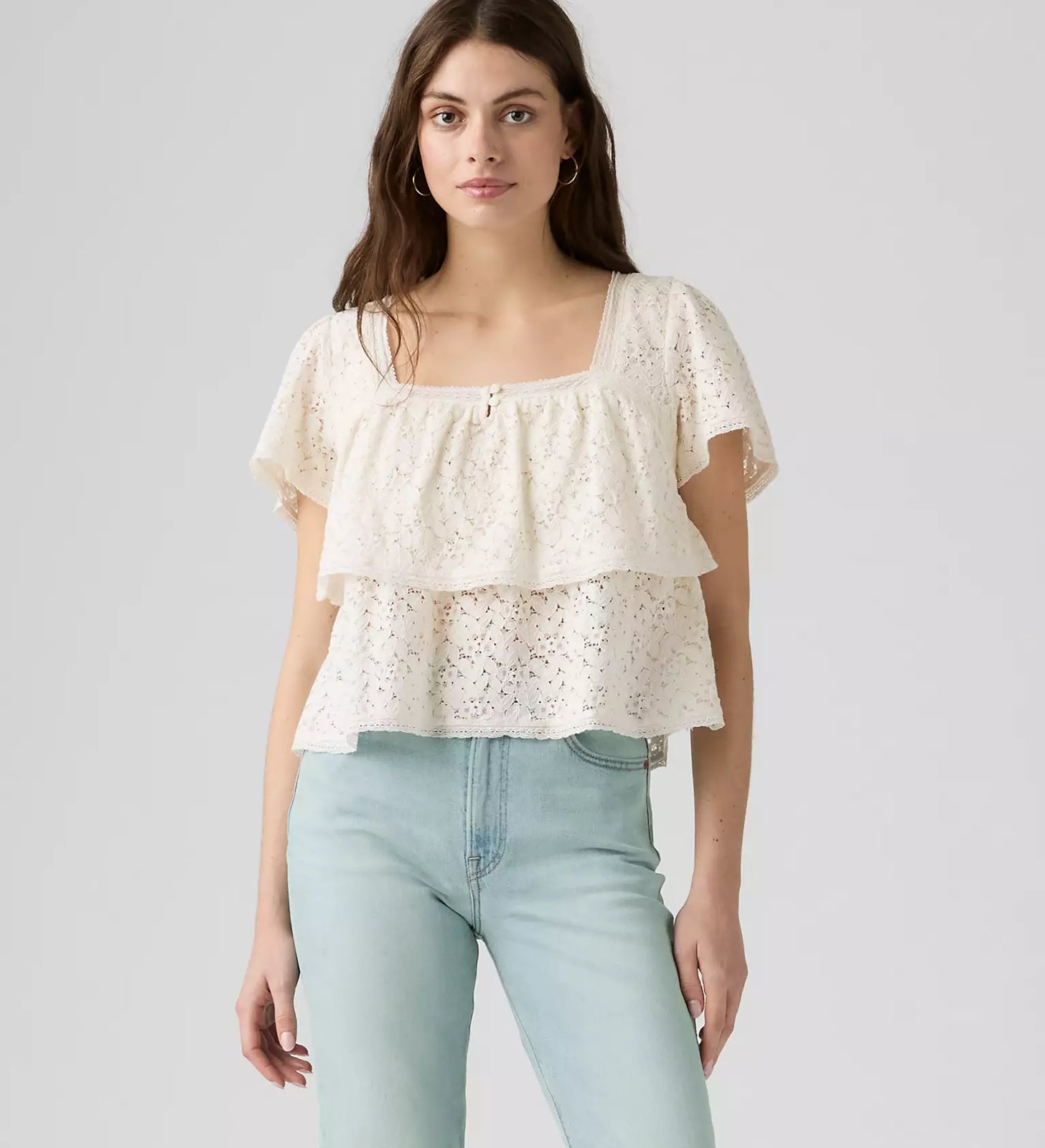 levi's® women's dom short-sleeve lace blouse 007XH0005XS- White – Levi's Hong Kong