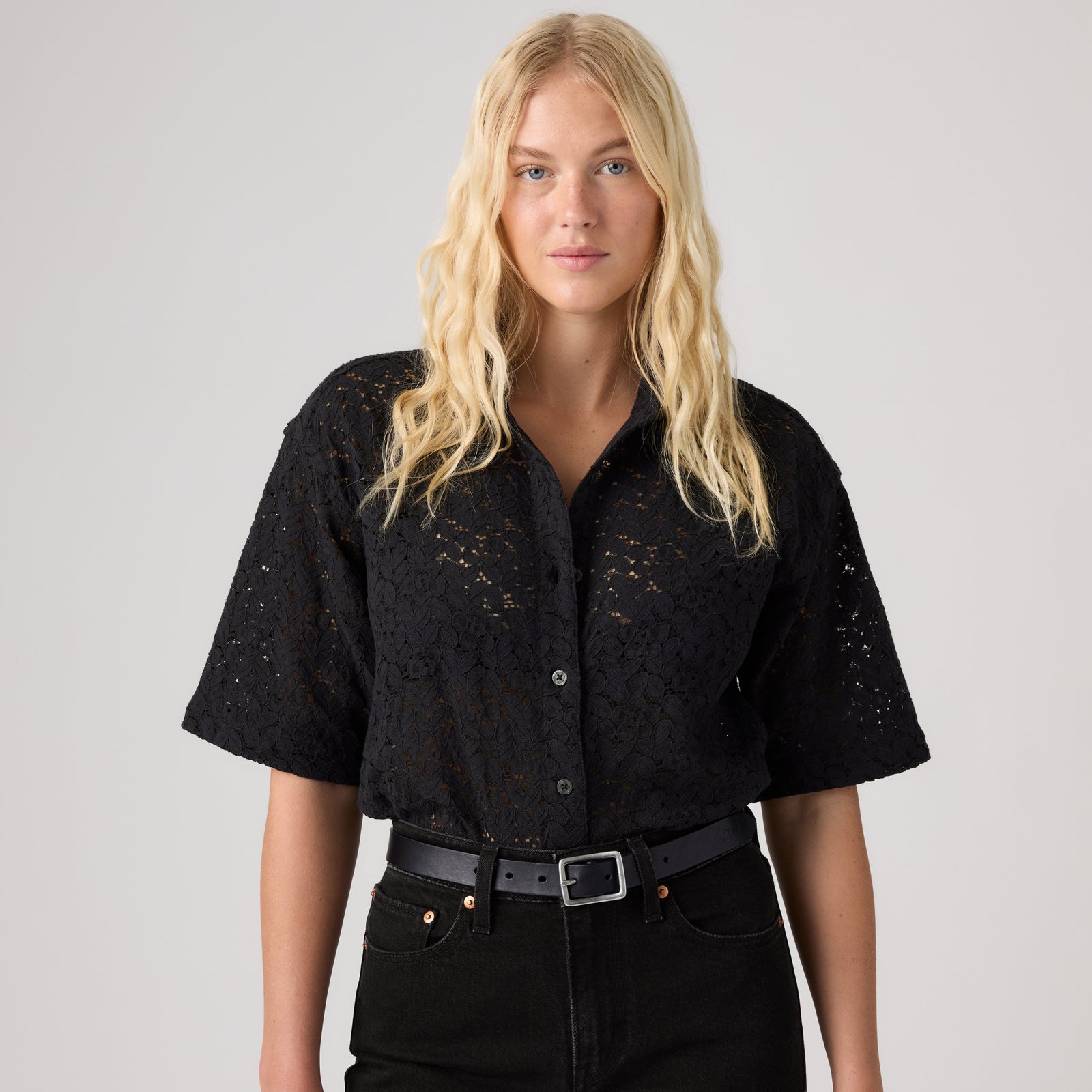 levi's® harlie 短袖蕾絲襯衫 | 女裝 007XJ0005XS- Black – Levi's 香港