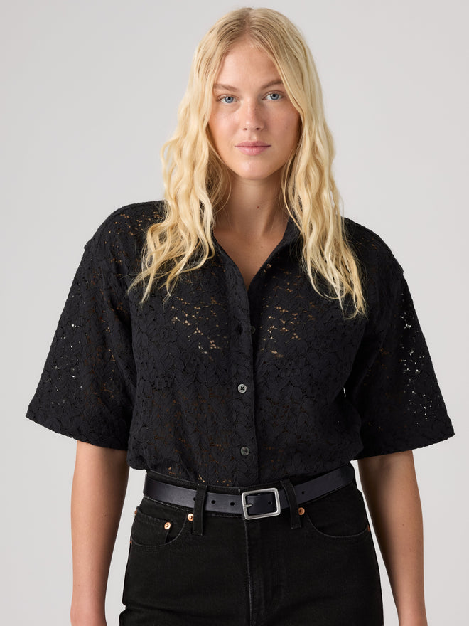 levi's® harlie 短袖蕾絲襯衫 | 女裝 007XJ0005XS- Black  – Levi's 香港