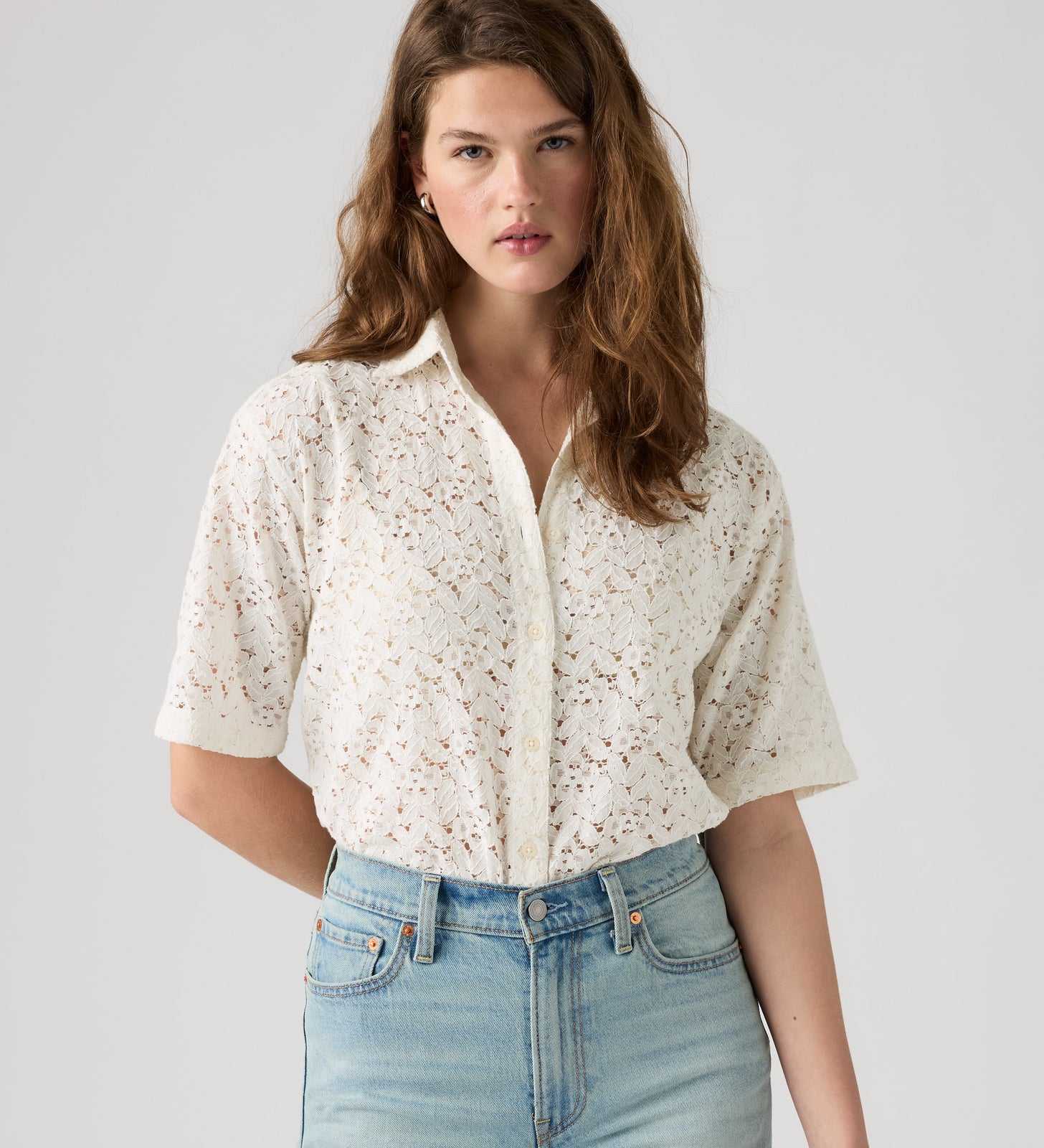 levi's® women's harlie short-sleeve lace shirt 007XJ0006XS- White – Levi's Hong Kong