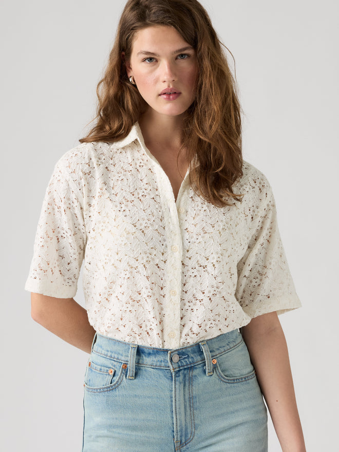 levi's® harlie 短袖蕾絲襯衫 | 女裝 007XJ0006XS- White  – Levi's 香港