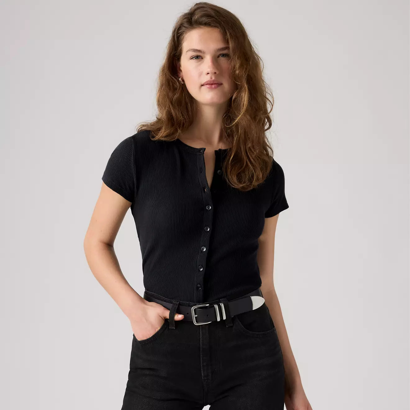 levi's® rory button 短袖鈕扣上衣 | 女裝   0086M0000S- Black – Levi's 香港