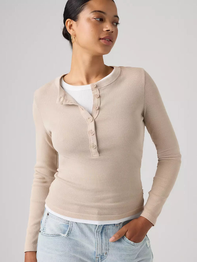 levi's® women's essential long-sleeve henley 0086R0008XS- Grey  – Levi's Hong Kong
