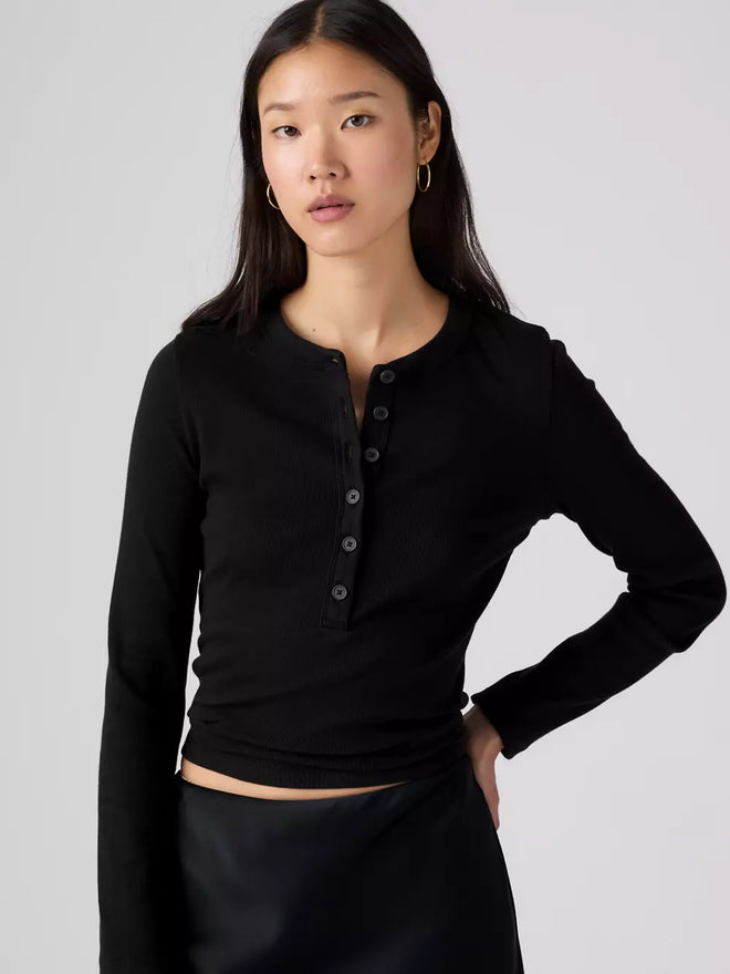 levi's® women's essential long-sleeve henley 0086R0011XS- Black  – Levi's Hong Kong