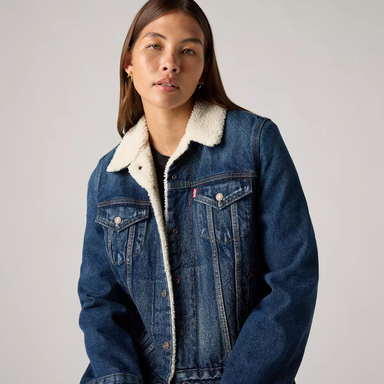 levi's® original sherpa trucker 原版羊毛外套 | 女裝   361360063XS- Dark Indigo – Levi's 香港