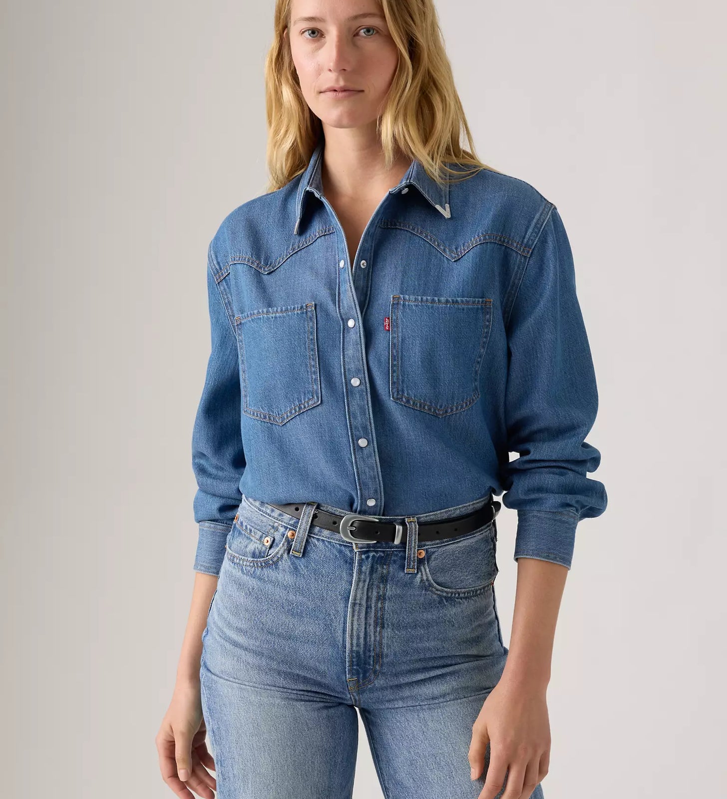 levi's® teodora 西部襯衫 |女裝 A72440075XS- Med Indigo - Worn In – Levi's 香港