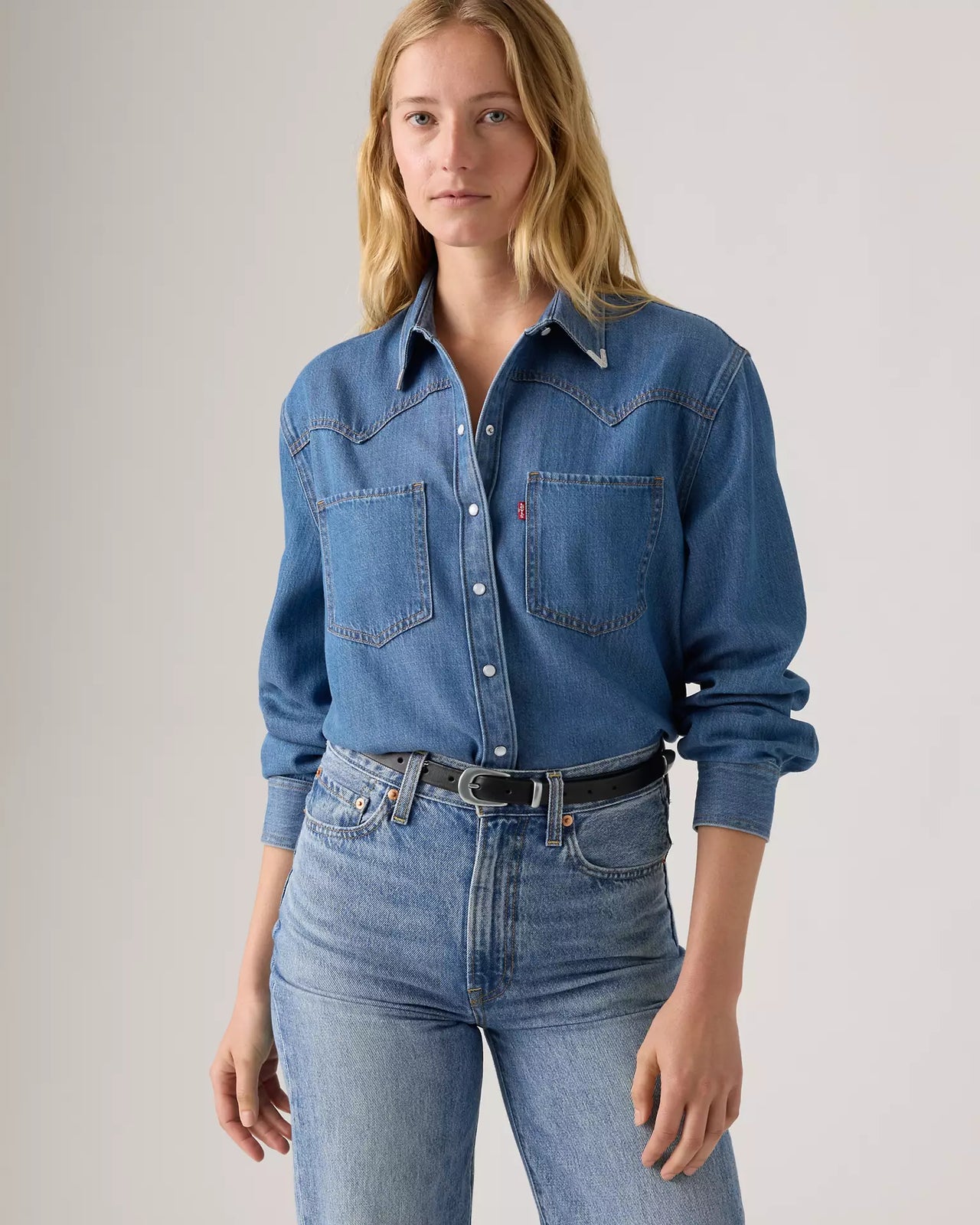 levi's® teodora 西部襯衫 |女裝 A72440075XS- Med Indigo - Worn In – Levi's 香港