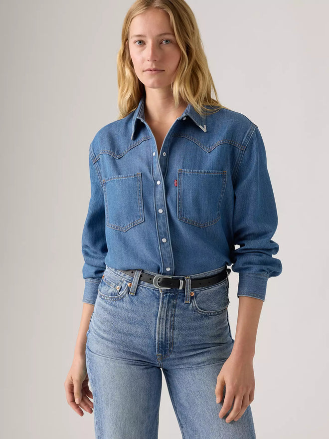 levi's® women's teodora western shirt A72440075XS- Med Indigo - Worn In  – Levi's Hong Kong