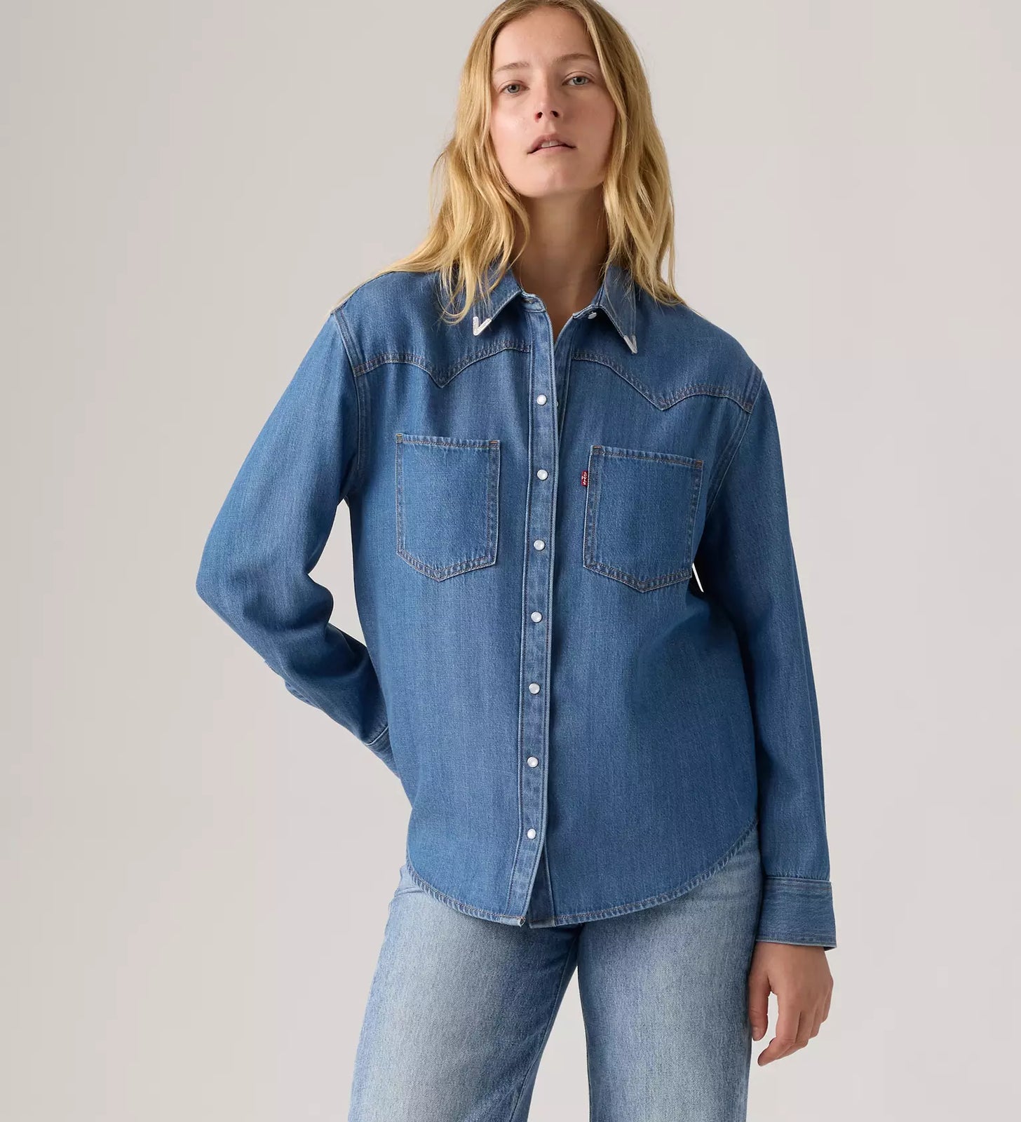 levi's® teodora 西部襯衫 |女裝 A72440075XS- Med Indigo - Worn In – Levi's 香港