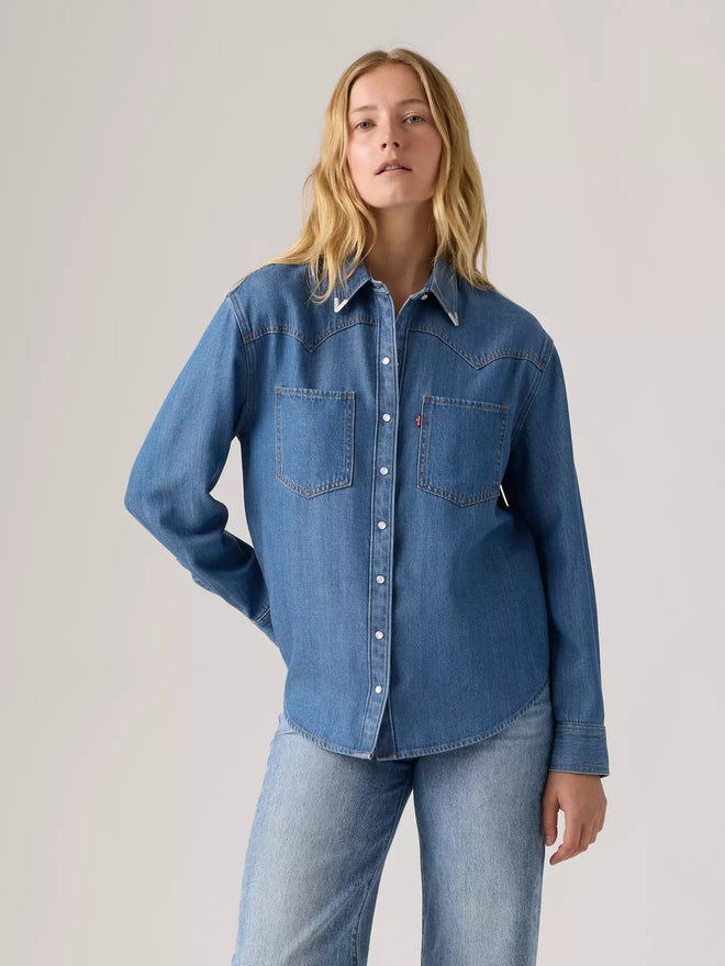 levi's® women's teodora western shirt A72440075XS- Med Indigo - Worn In  – Levi's Hong Kong