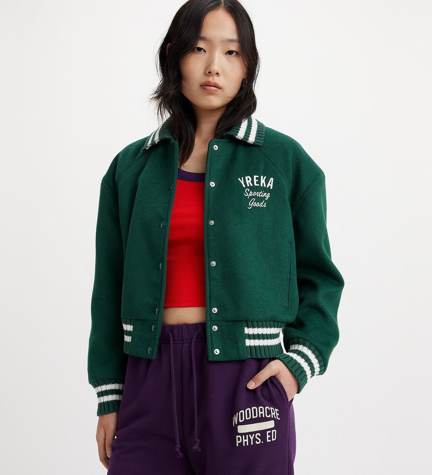 levi's® gold tab™ women's shrunken varsity jacket A59920000S- Yreka 73 Deep Sea Moss – Levi's Hong Kong