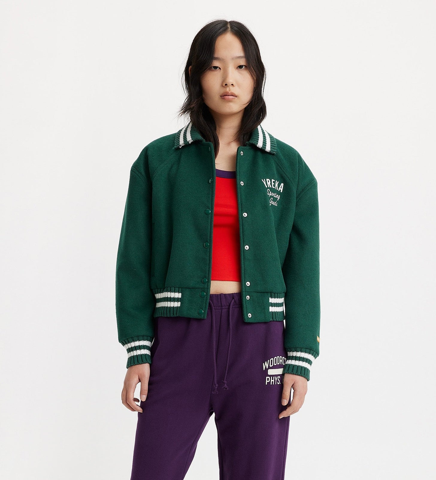 levi's® gold tab™ women's shrunken varsity jacket A59920000S- Yreka 73 Deep Sea Moss – Levi's Hong Kong