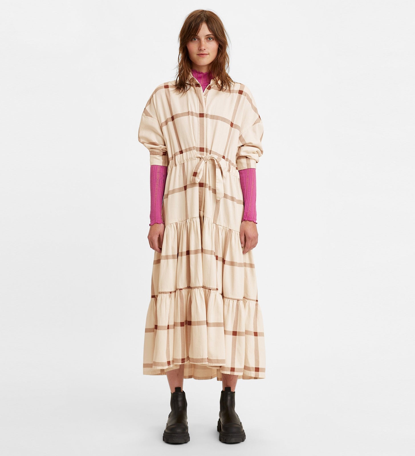 levi's® made & crafted® women's winter kaften A03180000XXS- Isla Printed Plaid Cherry Mahogany – Levi's Hong Kong