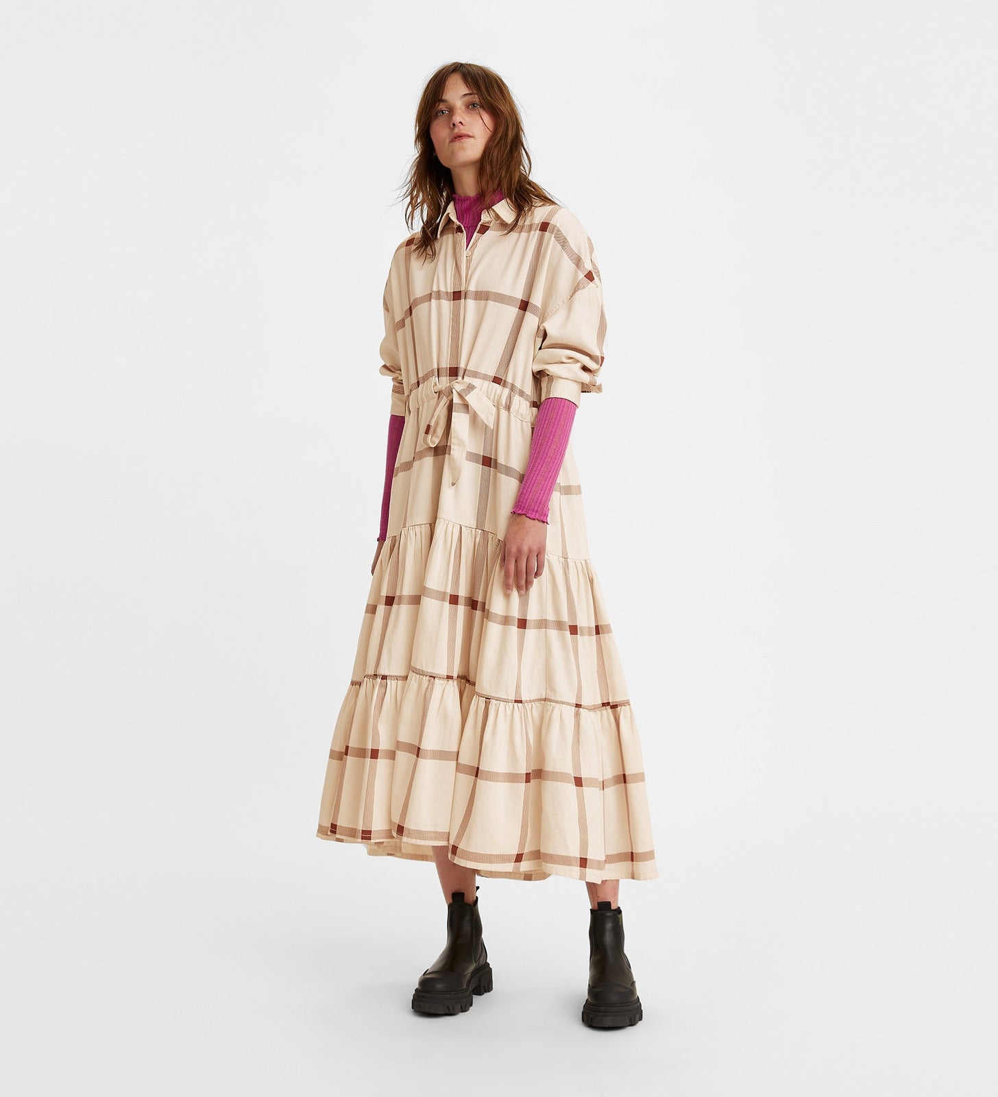 levi's® made & crafted® women's winter kaften A03180000XXS- Isla Printed Plaid Cherry Mahogany – Levi's Hong Kong