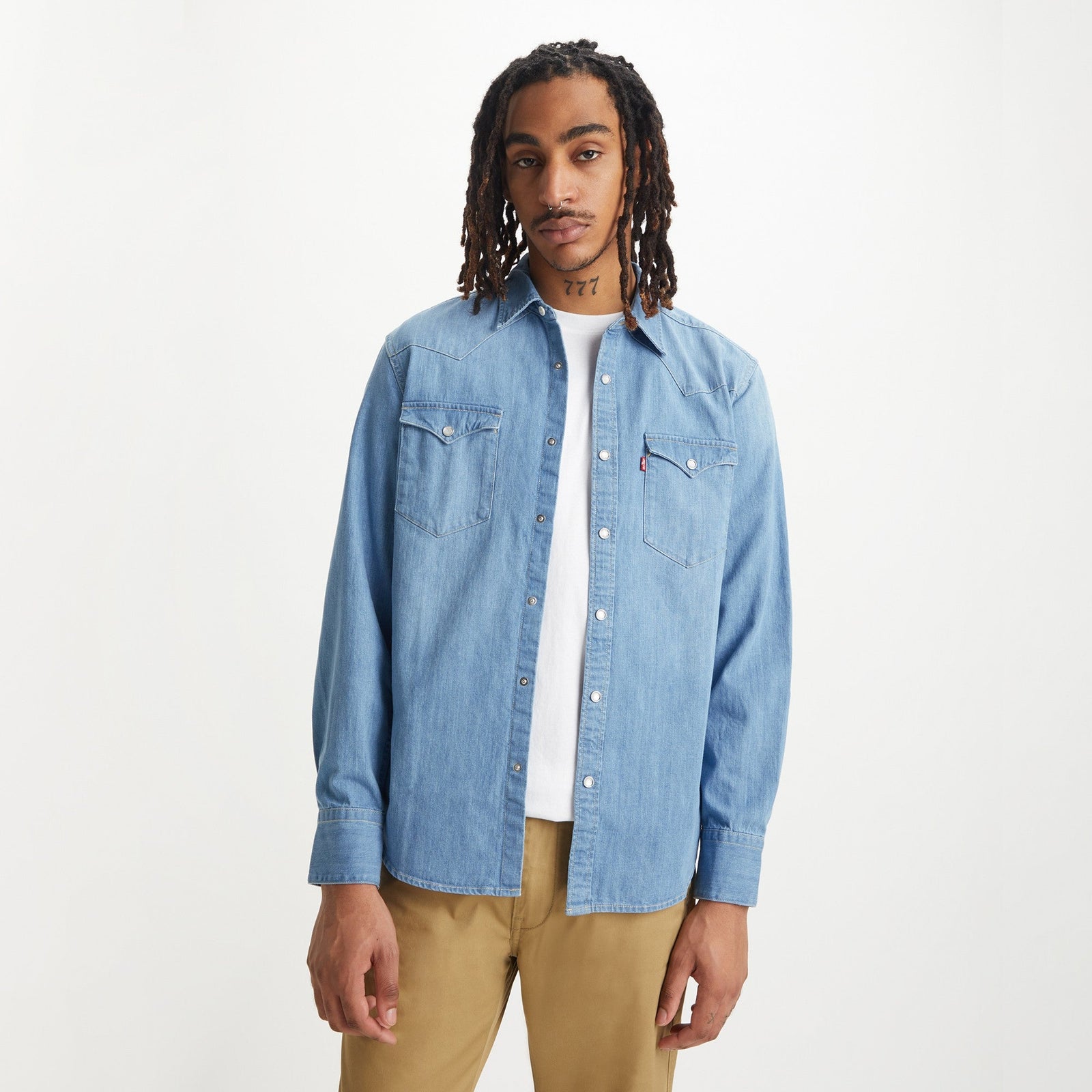 levi's® men's barstow standard fit western shirt 857440047S- Indigo Stonewash – Levi's Hong Kong