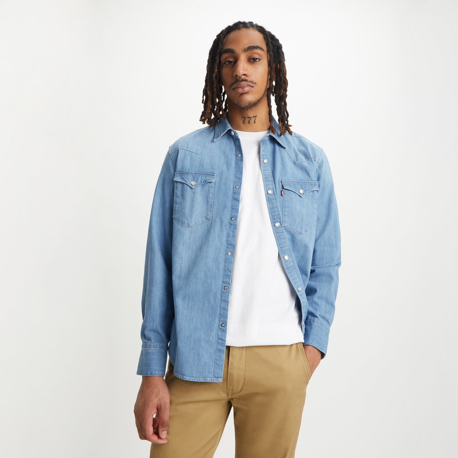 levi's® men's barstow standard fit western shirt 857440047S- Indigo Stonewash – Levi's Hong Kong