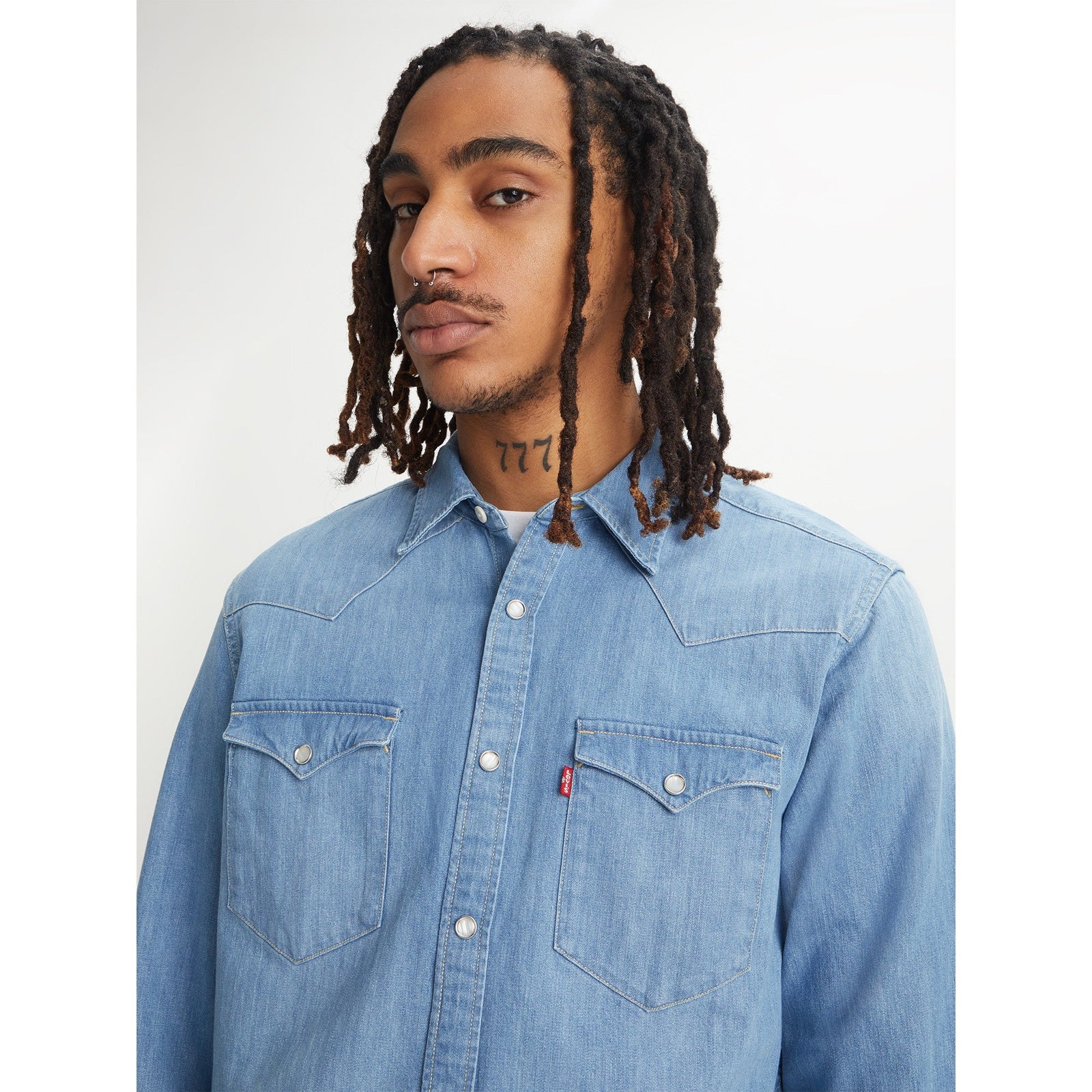 levi's® men's barstow standard fit western shirt 857440047S- Indigo Stonewash – Levi's Hong Kong