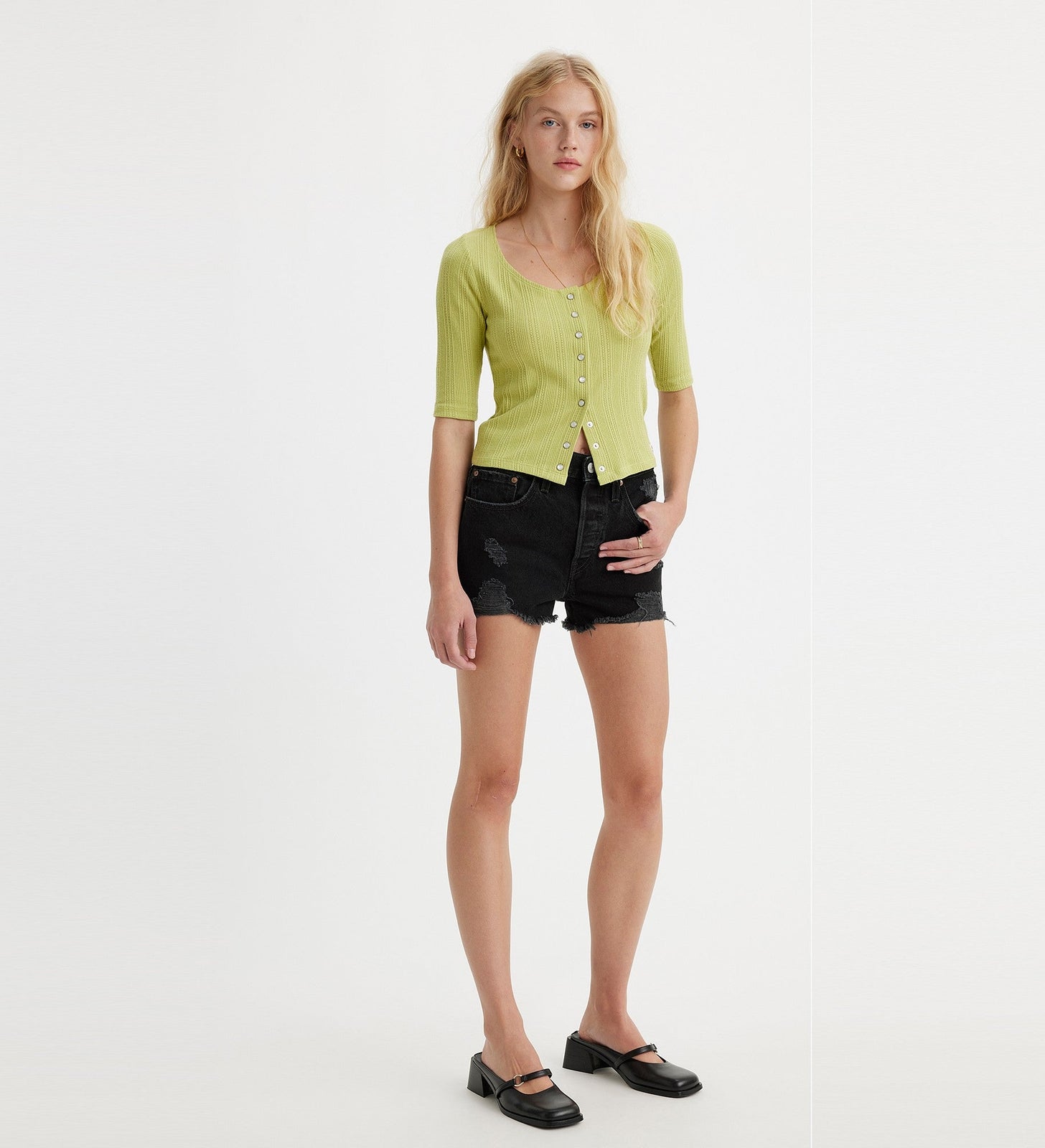 levi's® women's 501® original high rise jean shorts 56327031824- Black Destructed – Levi's Hong Kong