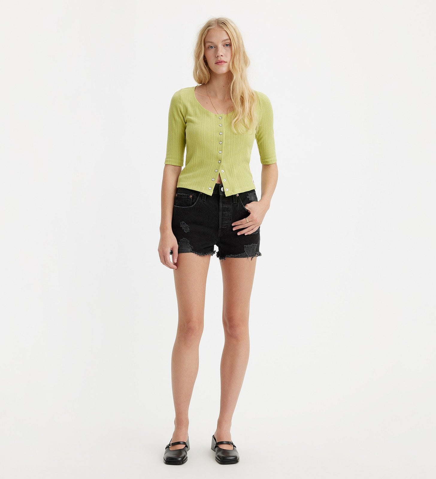 levi's® women's 501® original high rise jean shorts 56327031824- Black Destructed – Levi's Hong Kong