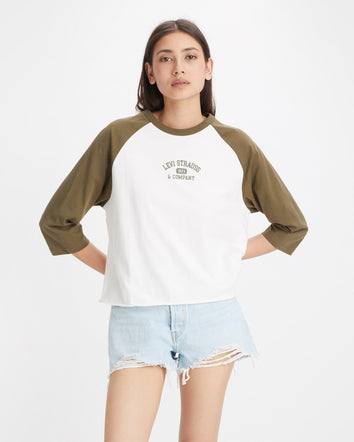 levi's® 女式圖案棒球 t 恤 | 女裝 A35210001S- Vintage Sport Varsity Sugar Swizzle / Dark Olive  – Levi's 香港