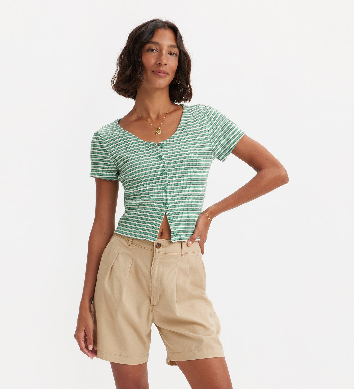 levi's® monica 短袖 t 恤| 女裝 A71820003XS- Penny Stripe Beryl Green – Levi's 香港