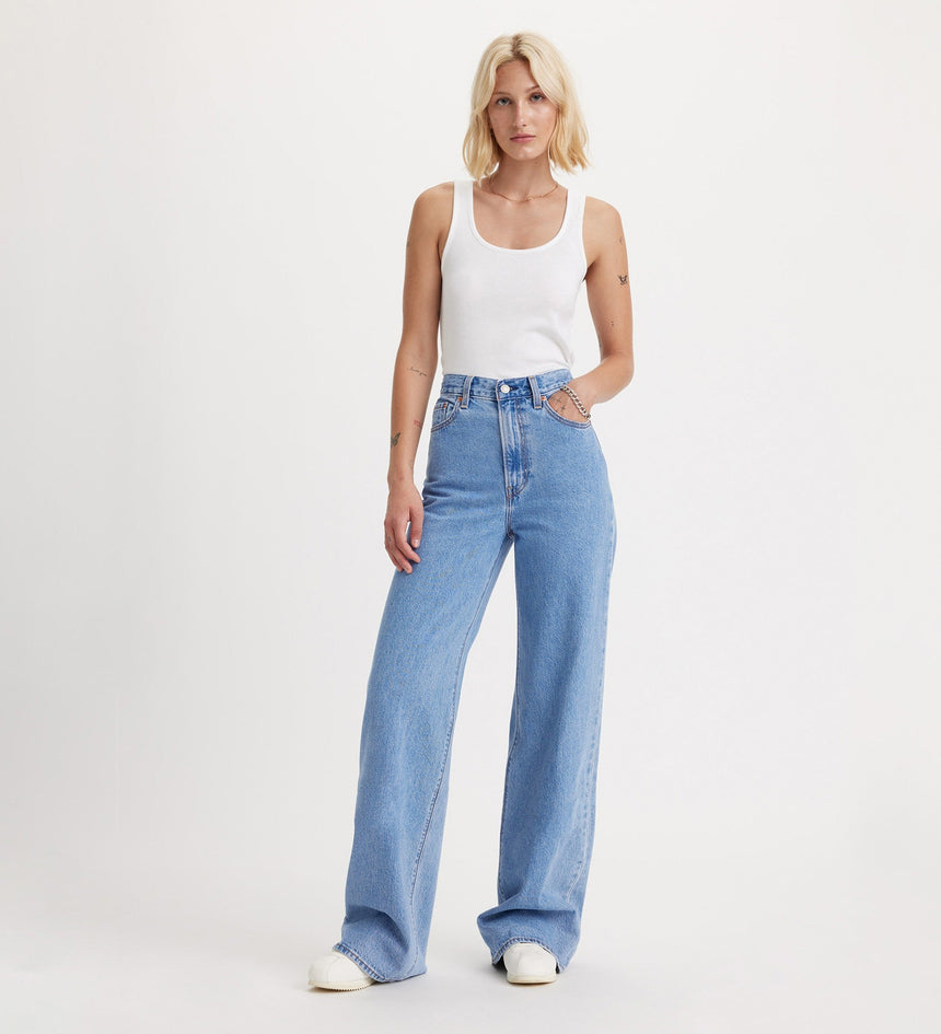 levi's® 女士ribcage 闊腳牛仔褲 | 女裝 A608100052730 Splash Zone - Med Indigo - Flat Finish – Levi's 香港