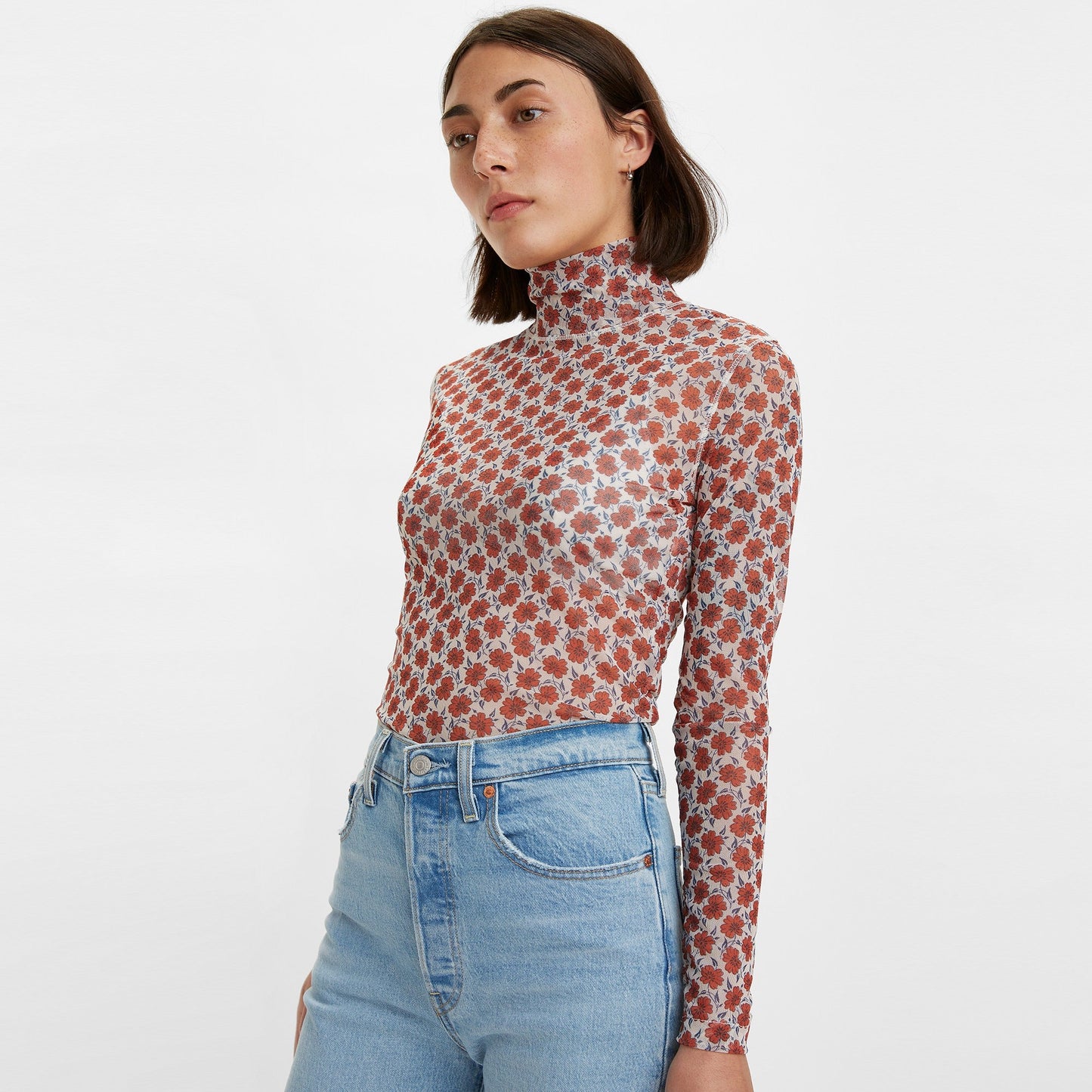 Secondskin Mockneck Small Folksy Floral Whitecap G